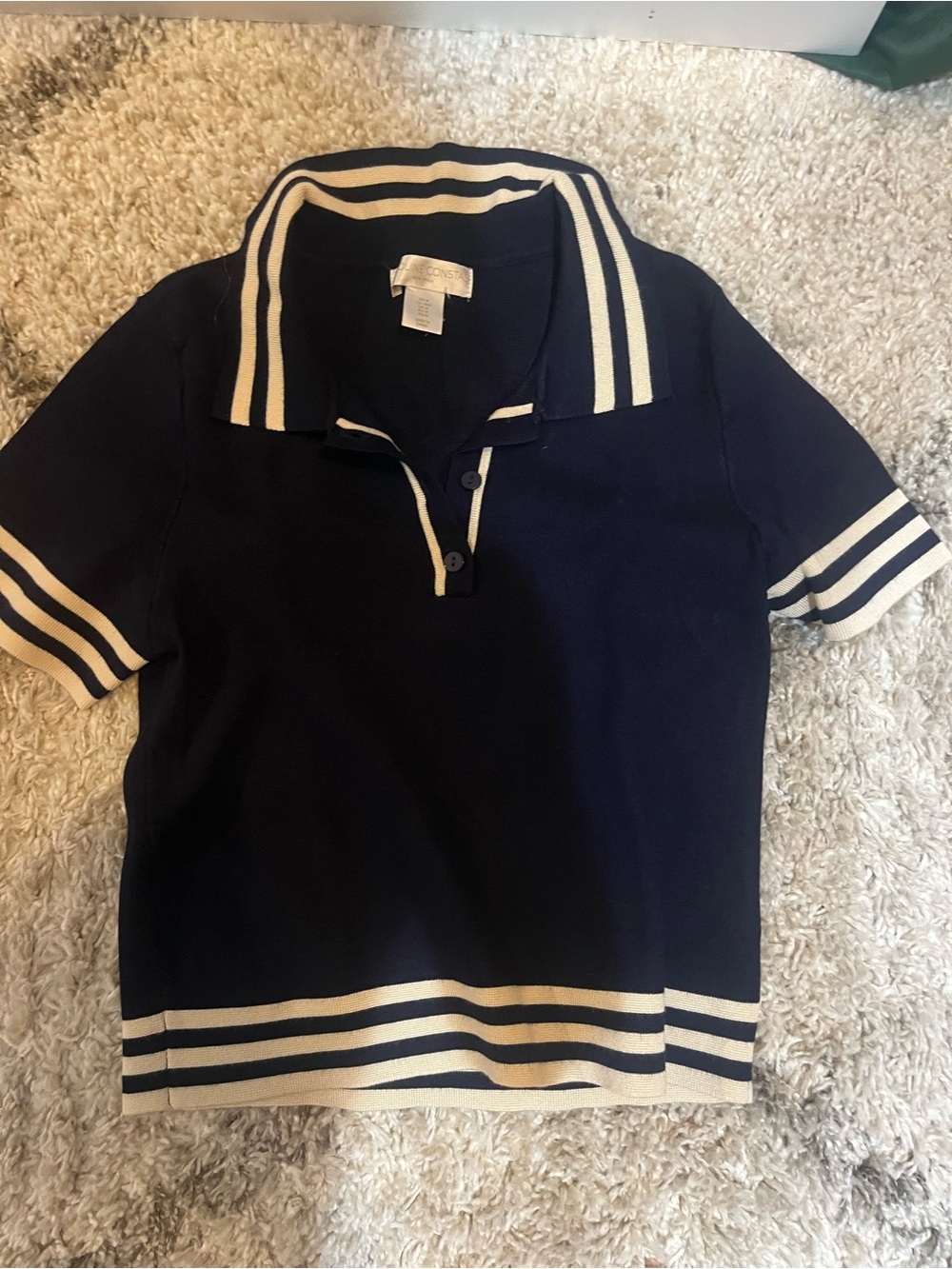 Caroline Constas Navy Wide-Leg Jumpsuit with Cream Stripes - Picture 2 of 5